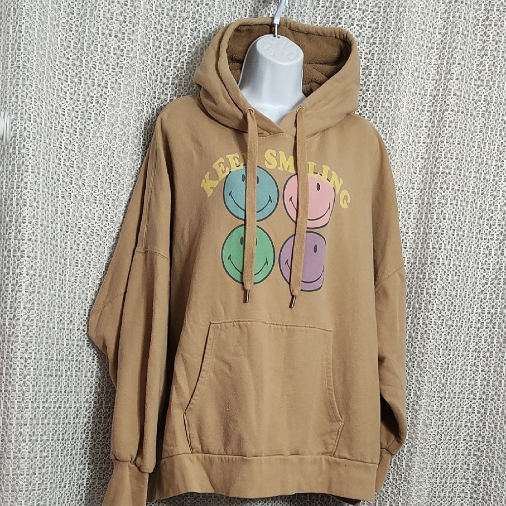American Eagle Outfitters Brown Hoodie with Smiley Faces